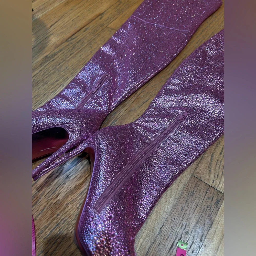 Steve Madden | Vivianne Pink Rhinestone Pointed-Toe Over-the-Knee Boots